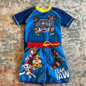 Paw patrol swim trunks and rash gaurd